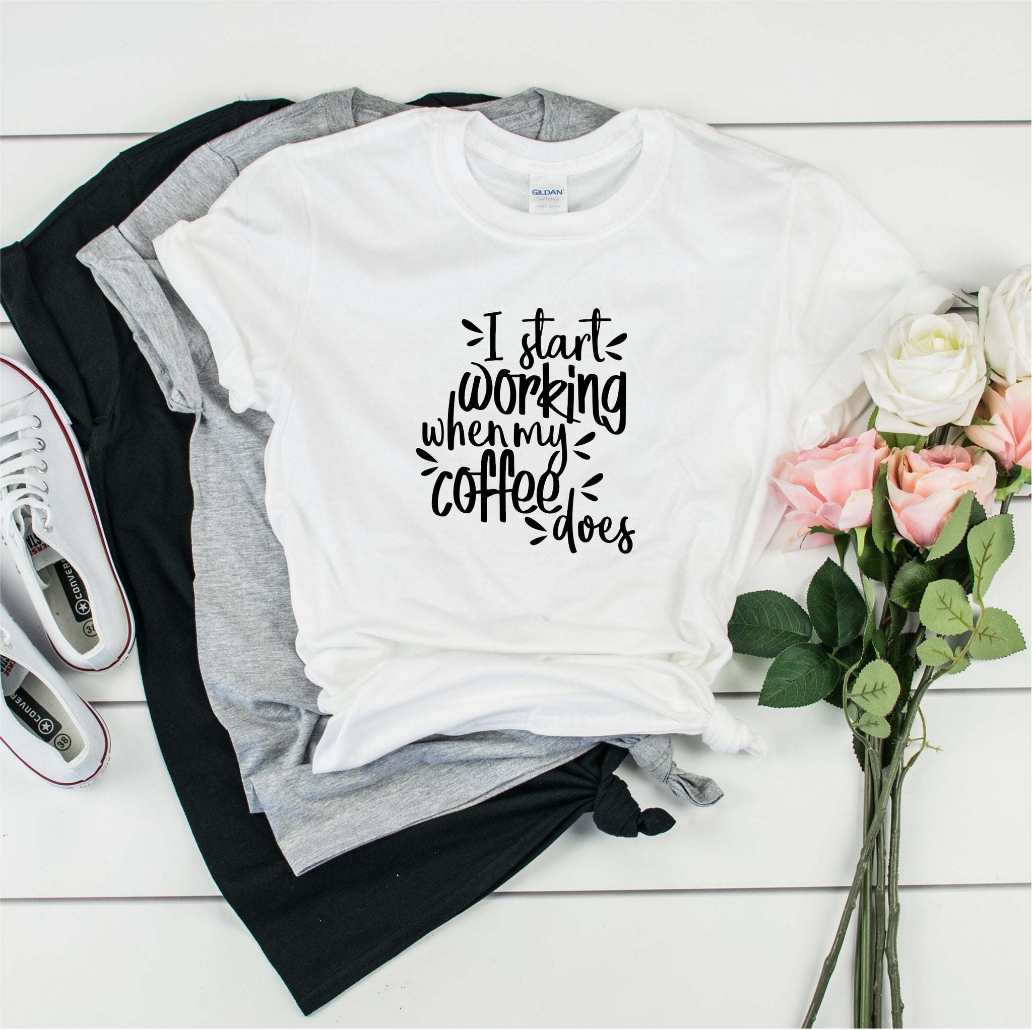 I Start Working When My Coffee Does-   Ultra Cotton Short Sleeve T-Shirt- FHD68